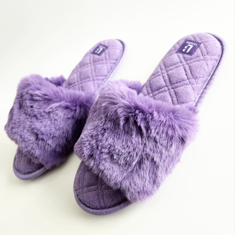 LongBay New Purple Faux Fur Slippers, Cushioned Luxury Slides, Size Large 9 - Picture 12 of 14